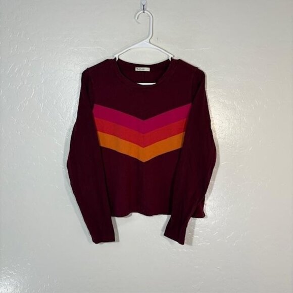 Marine Layer Shirt Womens Large Red Long Sleeve Chevron Crew Neck Colorblock - Picture 1 of 7